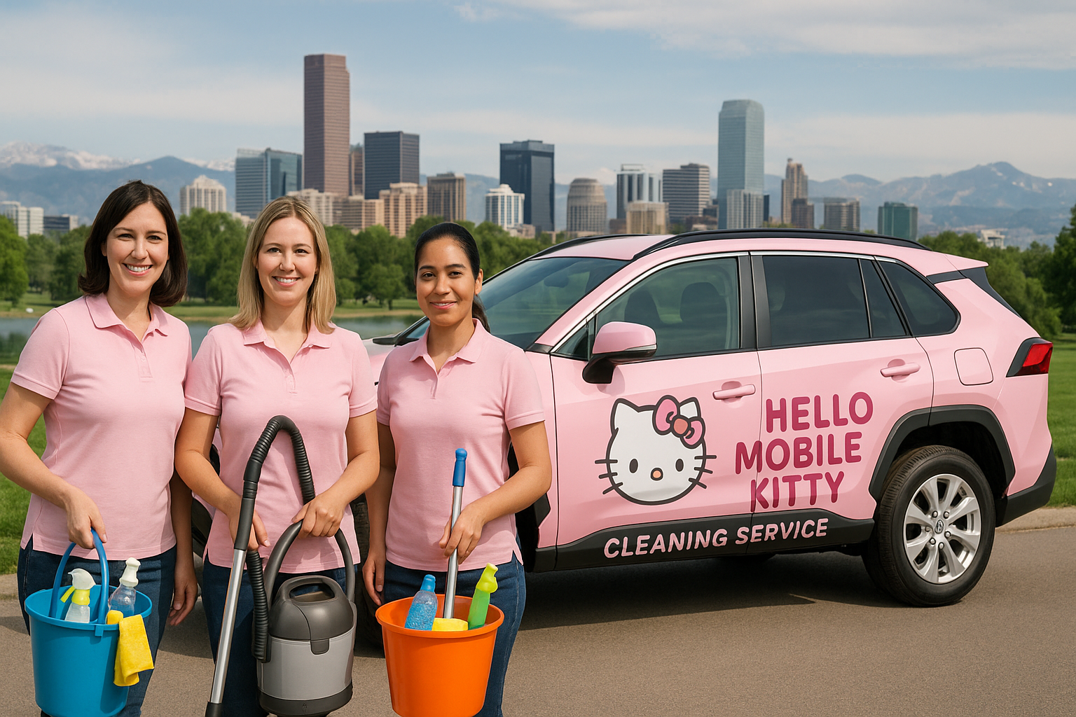 Hello Mobile Kitty Cleaning Car